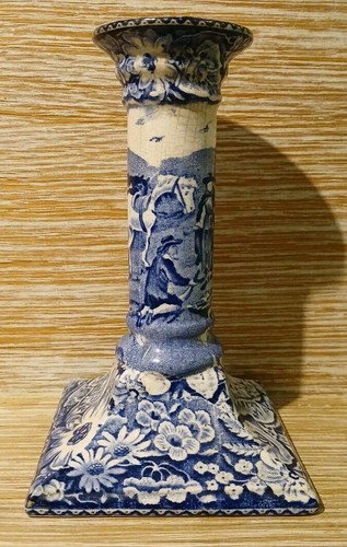 Antique Pratts Native Scenery Blue & White Candle Stick 15cm High (B.3) - Picture 8 of 12