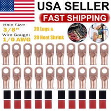 40 PCS 1/0 AWG Gauge 3/8" Copper Lugs w/ RED BLACK Heat Shrink Ring Terminals