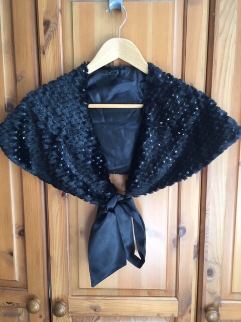 Ladies Black Velvet Sequence shoulder shawl/cape