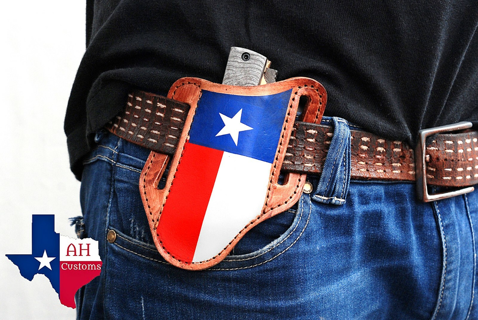  HAND MADE PURE LEATHER HORIZONTAL SHEATH FOR FOLDING POKET KNIFE AH-5