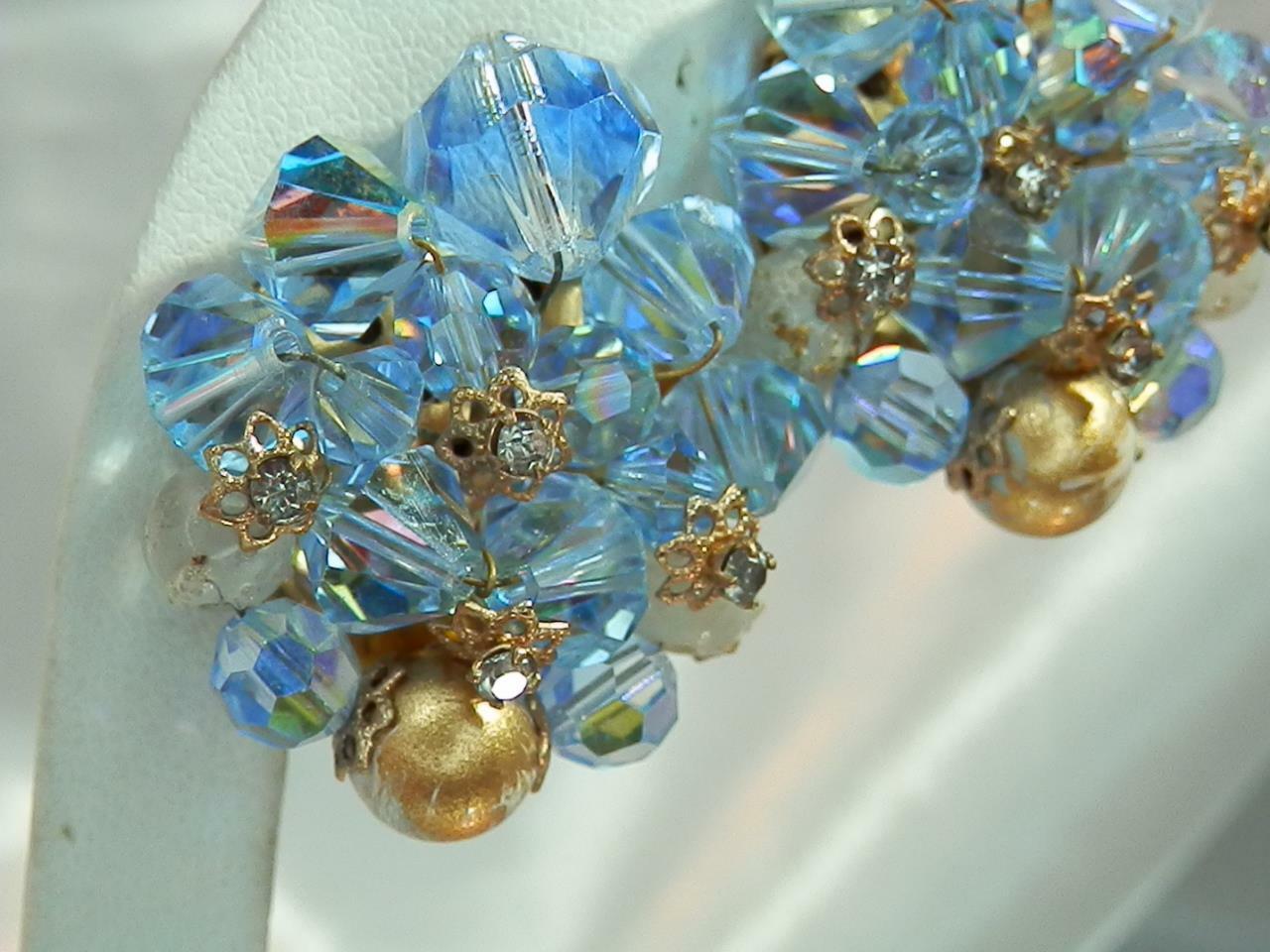 WOWZA Sparkly AB Blue Crystal Gold Tone Accents V… - image 5