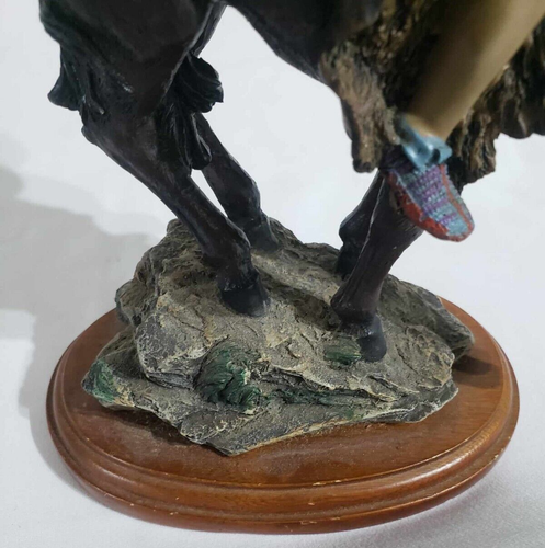 Native American resin man & horse figurine w/wood stand décor statue - Picture 7 of 14