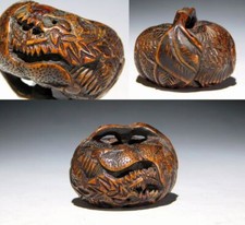 RARE Dragon winding through a large orange Netsuke Edo original inro antique