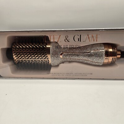Glitz And Glam Hot Air Brush Rhinestone Hair Dryer Silver White Gold Bling