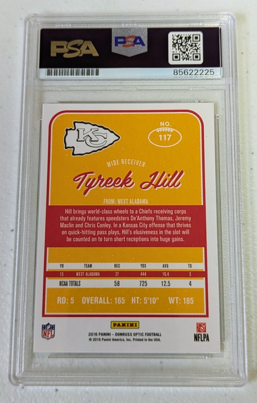 2016 Panini Donruss Optic Tyreek Hill Autograph RC Rookie PSA DNA Authentic Auto view 2