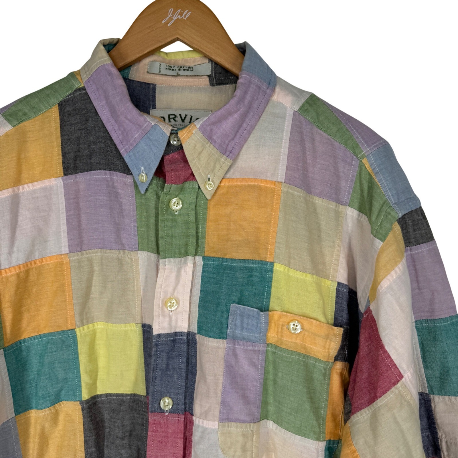 Orvis Mens Patchwork Colorblock Camp Button Shirt… - image 4