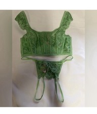 Victorias Secret dream angels Green Lace Lingerie corset bra thong Set NWT Large