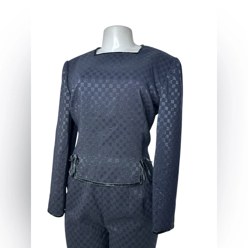 复古 Carolina Herrera 2 件套裤子套装样品 | 黑色提花格子套装 S/M — 第 2/4 张图片