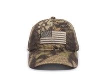 Kryptek Highlander Camo American Flag Patch Trucker Hat Structured, Mid Profile