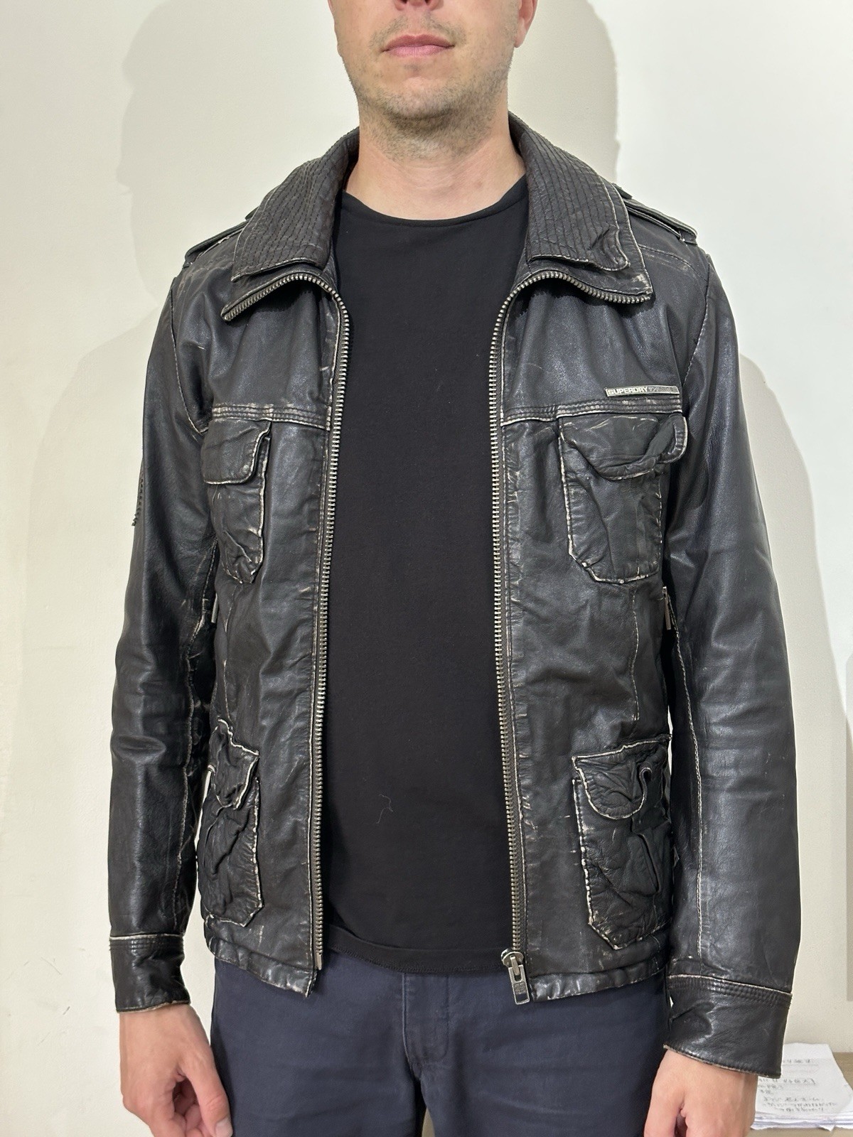 Superdry leather jacket as worn by David Beckham.   Size Medium. image 7