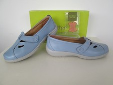 HOTTER NIRVANA (EEE) LADIES CORNFLOWER BLUE LEATHER T BAR TOUCH STRAP SHOE UK 8