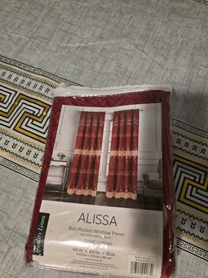 Quality Linen Alissa Rod Pocket Panel Macramé Valance Burgundy 48x84+18