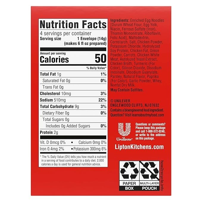 SOUP SECRETS Lipton Cup-a-Soup Instant Soup Chicken Noodle 4 Count ,1.8 oz