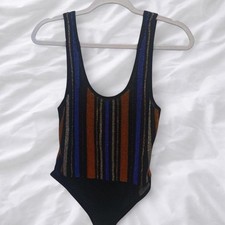 Beaded Mesh Bodysuit Black Blue Copper Embell...