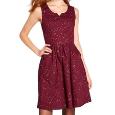 ModCloth Burgundy Gold Heart and Solar System Constellation A-Line Dress Size 10