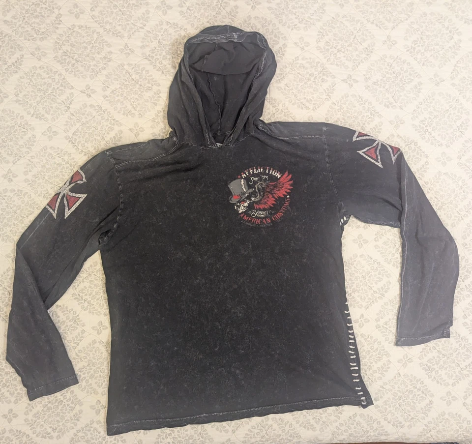 De colección Y2K Affliction Hecho en EE. UU. Para Hombres 2xL American Customs LW Sudadera con Capucha Calavera Motociclista Foto 2 de 4