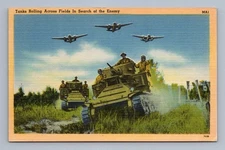 Vintage Military Postcard Tanks Planes BOSTON 1930s