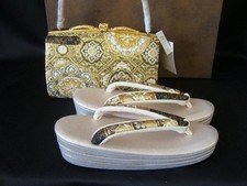 Japan Furisode silk bag obi fabric sandals set, new unused