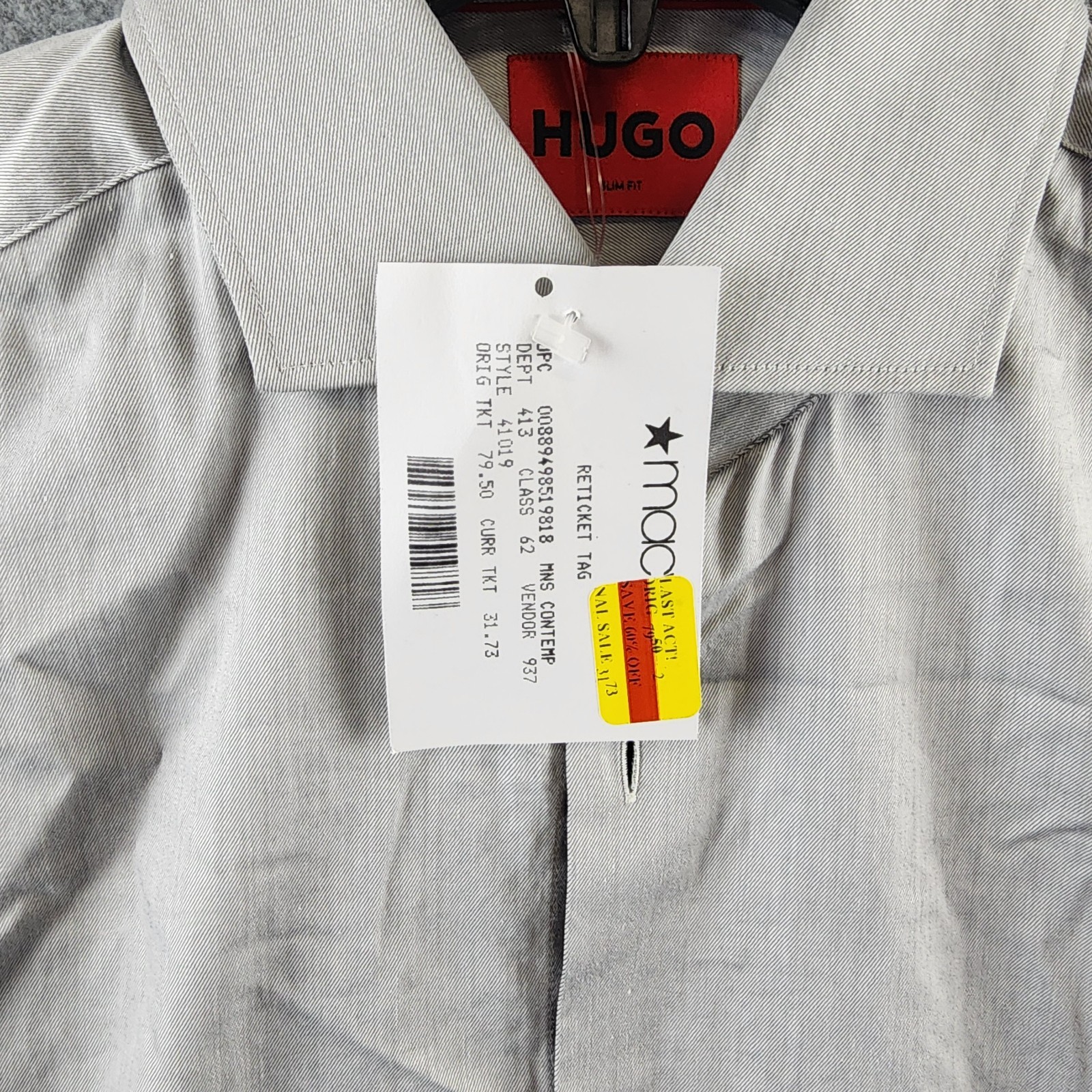 HUGO Slim-Fit Easy Iron Dress Shirt Men's 15 Light Gray Heather Long Sleeve thumbnail 7