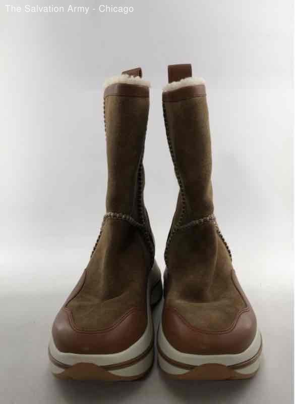 Tory Burch Womens Brown Suede Gemini Link Platform Shearling Style Boots Size 9M