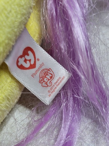Peluche Hasbro Ty My Little Pony 7 pulgadas amarillo fluttershy con pelo púrpura usado - Imagen 9 de 11