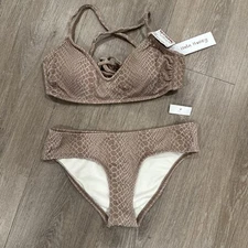 Hula Honey Snake Print 2 Pieces Bikini Bathing Suit Taupe Size XSmall