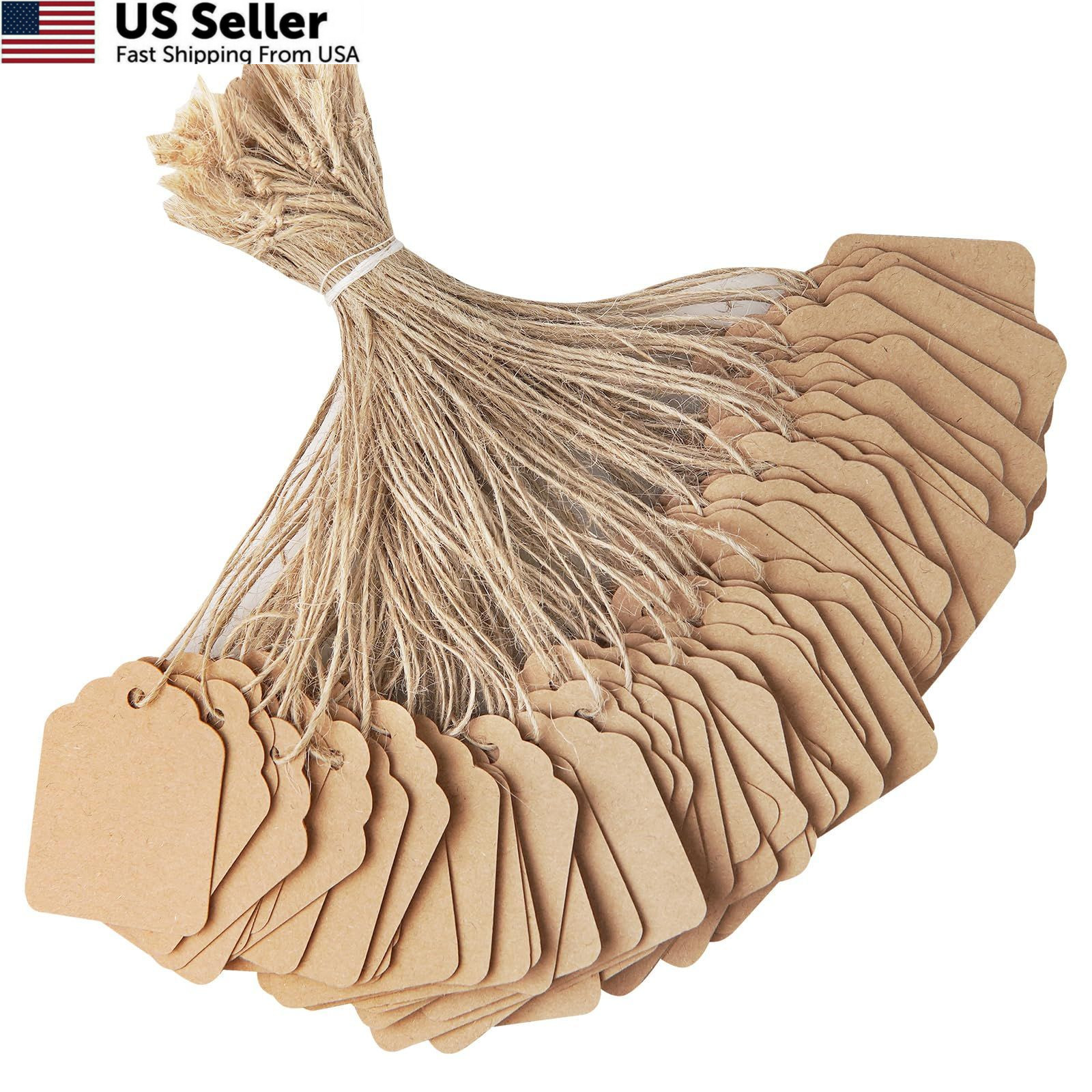Cuttte 500PCS Paper Price Tags with String Attached 1.4 x 1.8 inch, Brown