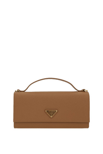 PRADA $1490 Caramel Saffiano Leather Wallet With Strap Bag New & Authentic