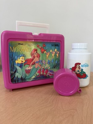 VINTAGE 1989 DISNEY THE LITTLE MERMAID LUNCHBOX   With Thermos   Pink