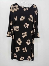 Pre-Owned Tommy Hilfiger Black Size 6 Floral Knee Length Long Sleeve Dress