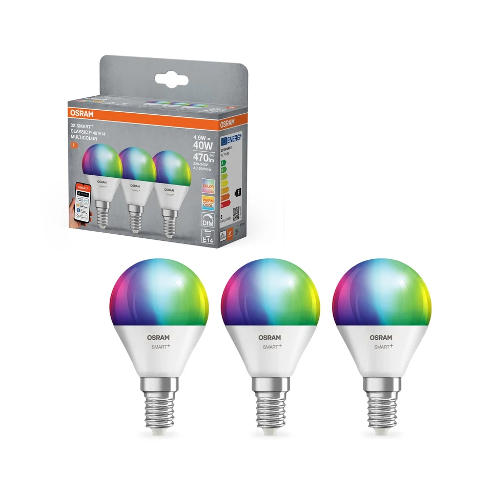 OSRAM SMART+ LED-Lampe P40 RGBW E14 3er-Pack, Miniballform, steuerbar über - Bild 4 von 4
