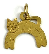 Vintage Cat Charm Necklace Pendant Kitten Kitty Vintage Jewelry Etched Brass