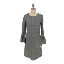 00074 WHBM Plaid Bell Sleeves Dress Gray size 0 preppy Business casual office