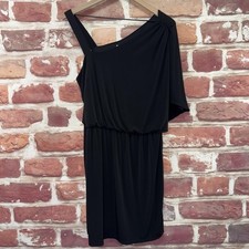 Shelli Segal Dress Womens L Plain Black One Strap Drape Front Casual Evening