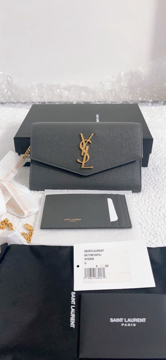 A Saint Laurent Uptown Chain Wallet in Grain De Poudre Embossed