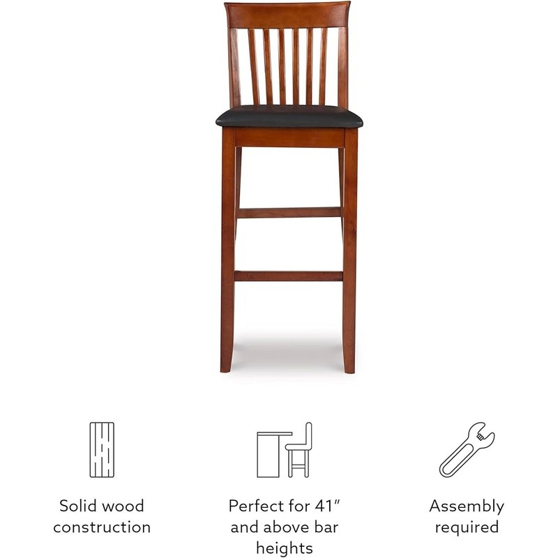 Dark Brown Faux Leather Bar Stool W/ Padded Seat Mission Back Solid Construction