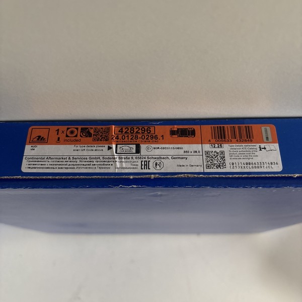 ATE 24.0128-0296.1 Bremsscheibe 350Mm Audi Q7 Q8 A6 A7 A8 VW Touareg Hinten-image