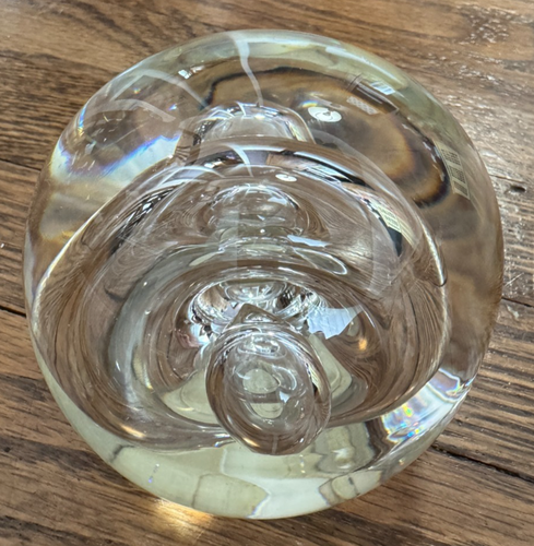 Rollin Karg Art Glass Paperweight Clear Swirled Bubble Artist Signed 3x3" - Picture 3 of 6