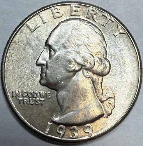 1939 Uncirculated Washington Silver Quarter Exact Coin Imaged #WQ55