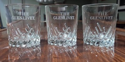 3 Glenlivet Single Malt Scotch Whisky Glasses 