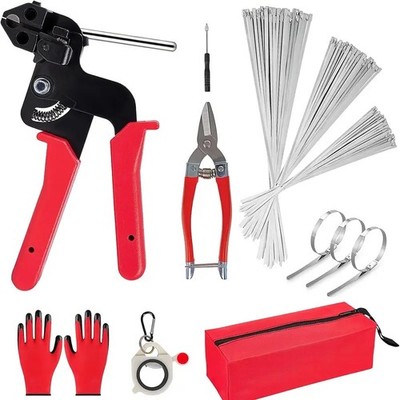 Cable Tie Tool Gun Kit Stainless Steel Zip Tie Cutter w/ 150pcs Metal Zip Ties 