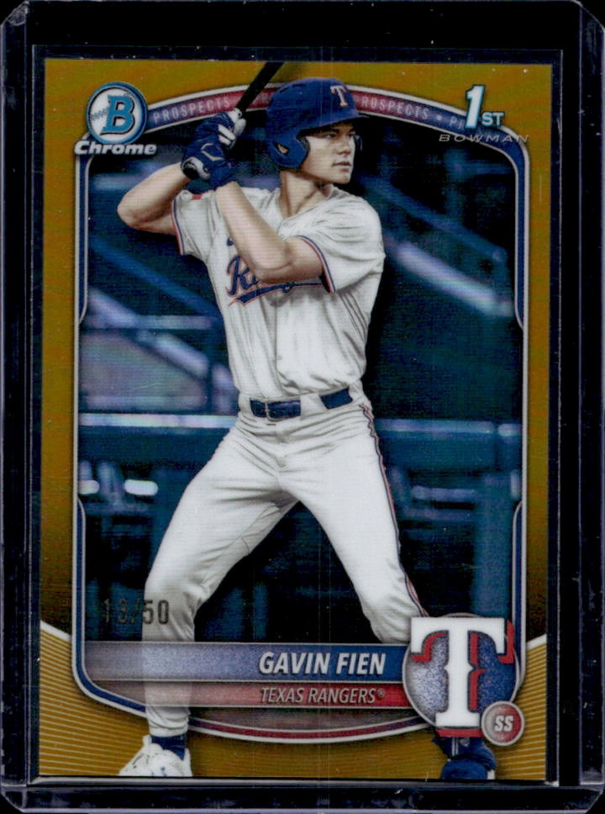 2025 Bowman Draft Gavin Fien Chrome Gold Refractor 1st Prospect #/50 Rangers