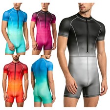 Men's Swimwear Rash Guard Jumpsuit Front Zipper Bodysuit One Piece Bathing Suit
