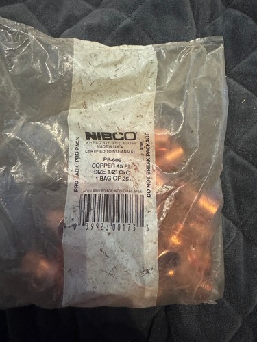 NIBCO 606 1/2" Copper 45 Degree Elbow CxC - Bag of 25 - NEW Pro Pack