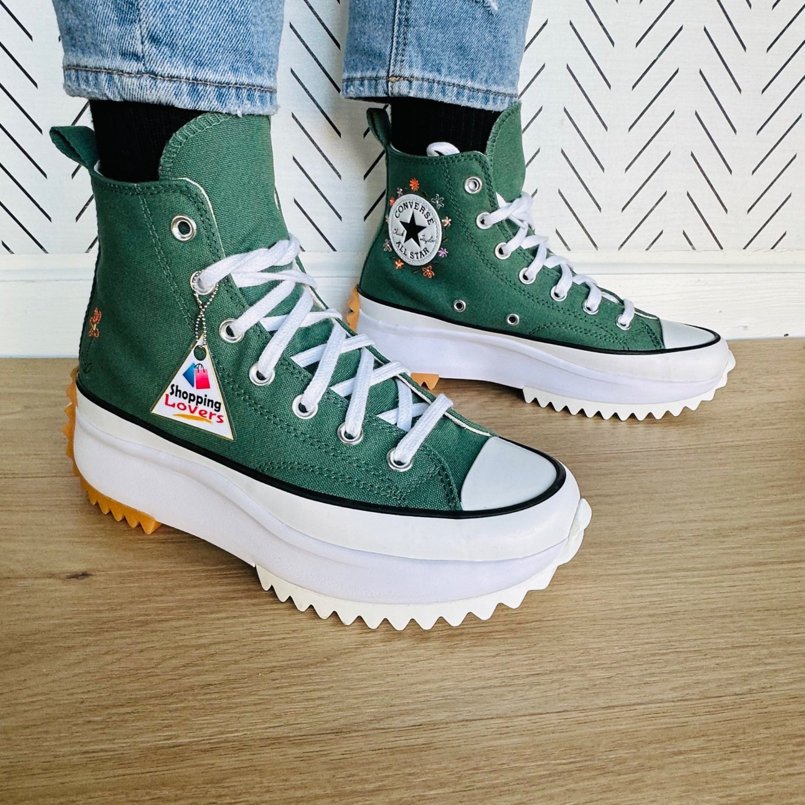 ⭐Converse Run Star Hike Hi Platform 6.5 Women Shoes Floral Green Sneaker A11562C thumbnail 2
