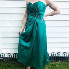 David's Bridal Satin A Line Draped Gown Beaded Neckline Strapless Turquoise