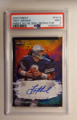 #ad 2024 Topps Finest Autographs Troy Aikman #FA TA Oil Spill Refractor 10 10 PSA 9 $169.00