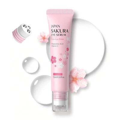 LAIKOU JAPAN SAKURA Hyaluronic Acid Skin Care Eye Serum 3 Roller Dark Eye Bag Massage