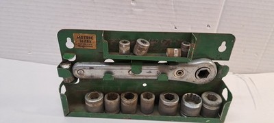 Vintage 19 Piece Indestro Socket Wrench lot metric missing pieces see pics