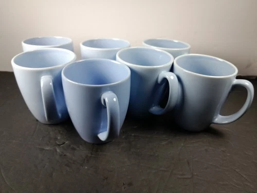 Vintage Corelle Stoneware Light Blue Coffee Mugs/Cups Set Of 7 Tea Lightweight 